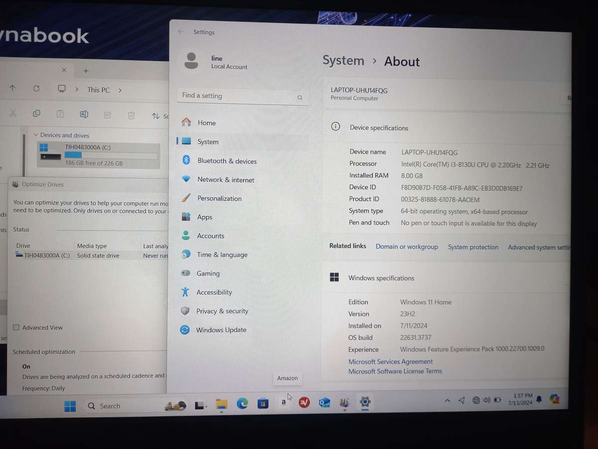 Slim Toshiba Core i3-8130U 8gb Ram ddr4 256 SSD