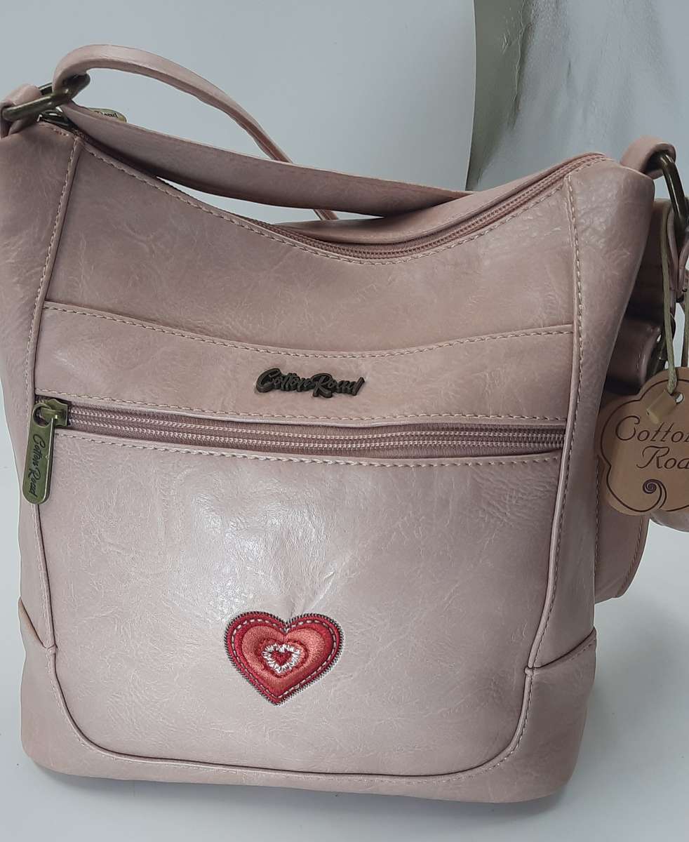 Cotton Road shoulder sling in PINK with heart design! Stunning and sophisticated!