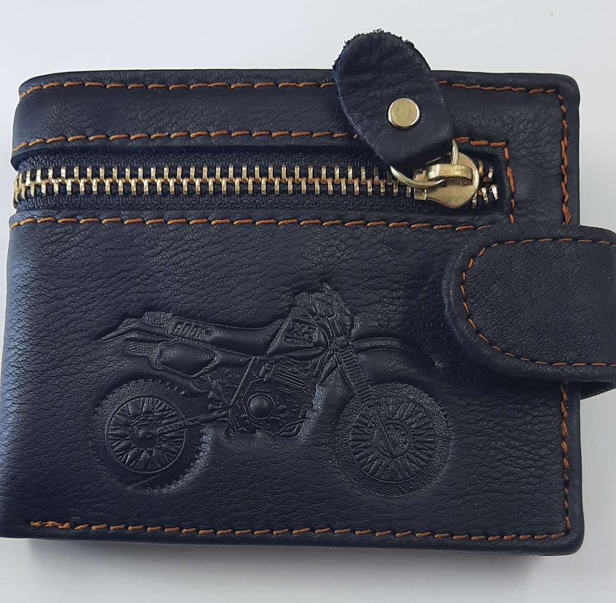 Genuine Cowhide Leather Wallet with Motor Bike Engraving, Black Color