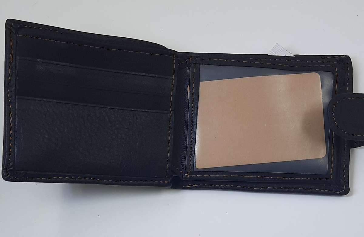 Genuine Cowhide Leather Wallet with Motor Bike Engraving, Black Color