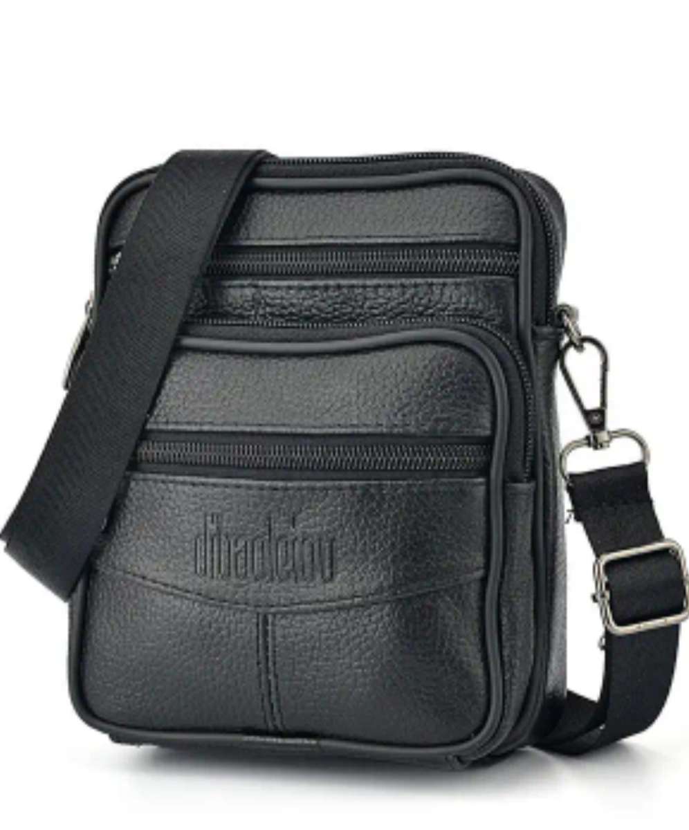 Genuine Leather Cowhide Shoulder Sling Bag - Dark Brown