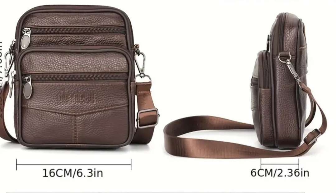 Genuine Leather Cowhide Shoulder Sling Bag - Dark Brown