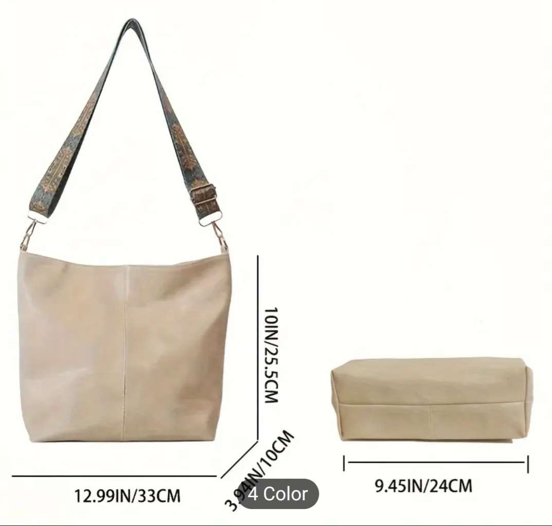 Minimalist Retro Tote Bag - Spacious Shoulder Bag - Brown