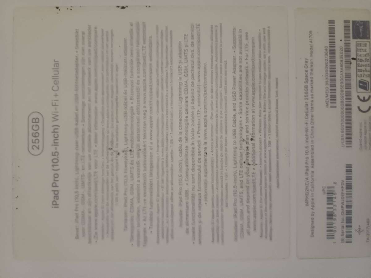 Apple iPad Pro 10.5  (256GB, Wi-Fi+ Cellular)  Broken Screen & Weak Battery