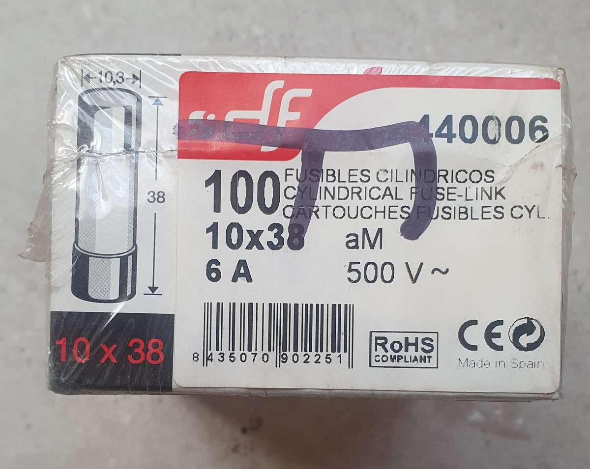 6A aM 10X38 CYLINDRICAL FUSE LINK (440006) (Packet of 100 fuses)