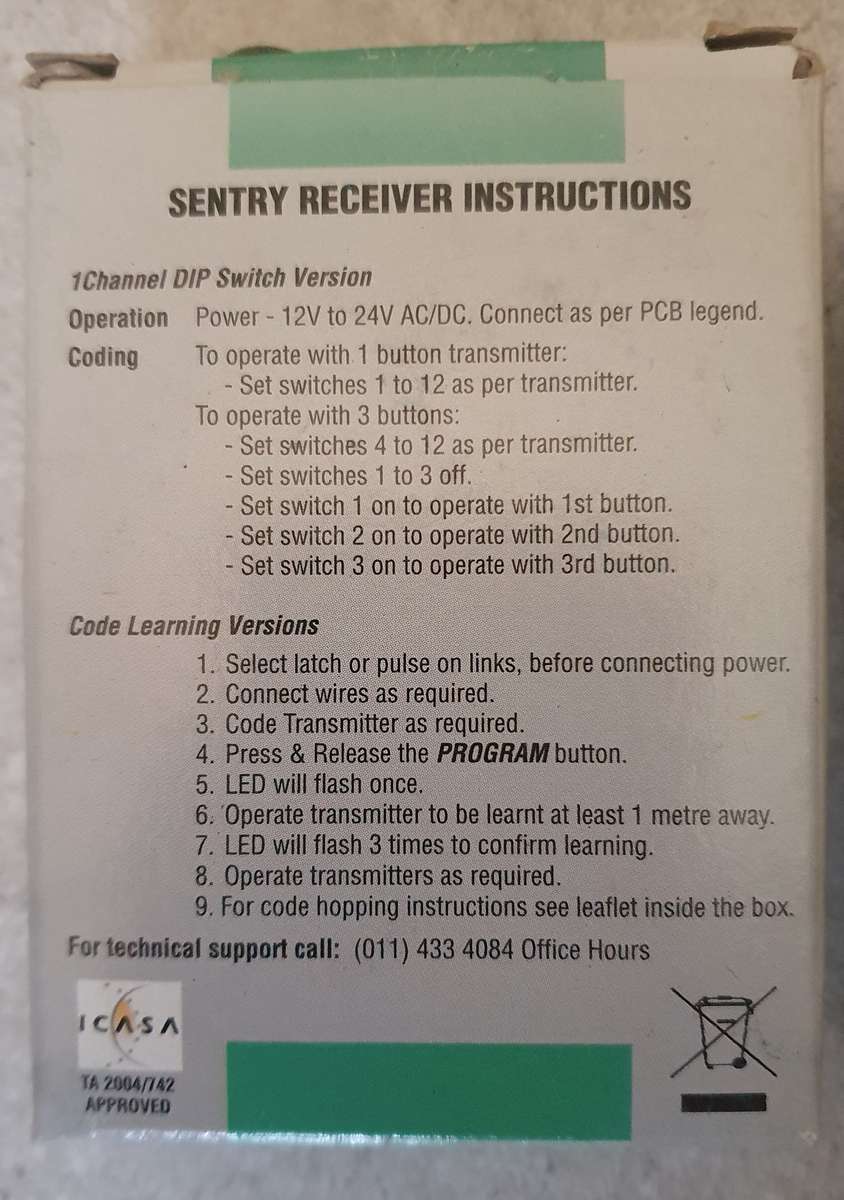 SENTRY remote control receiver x2 OFF