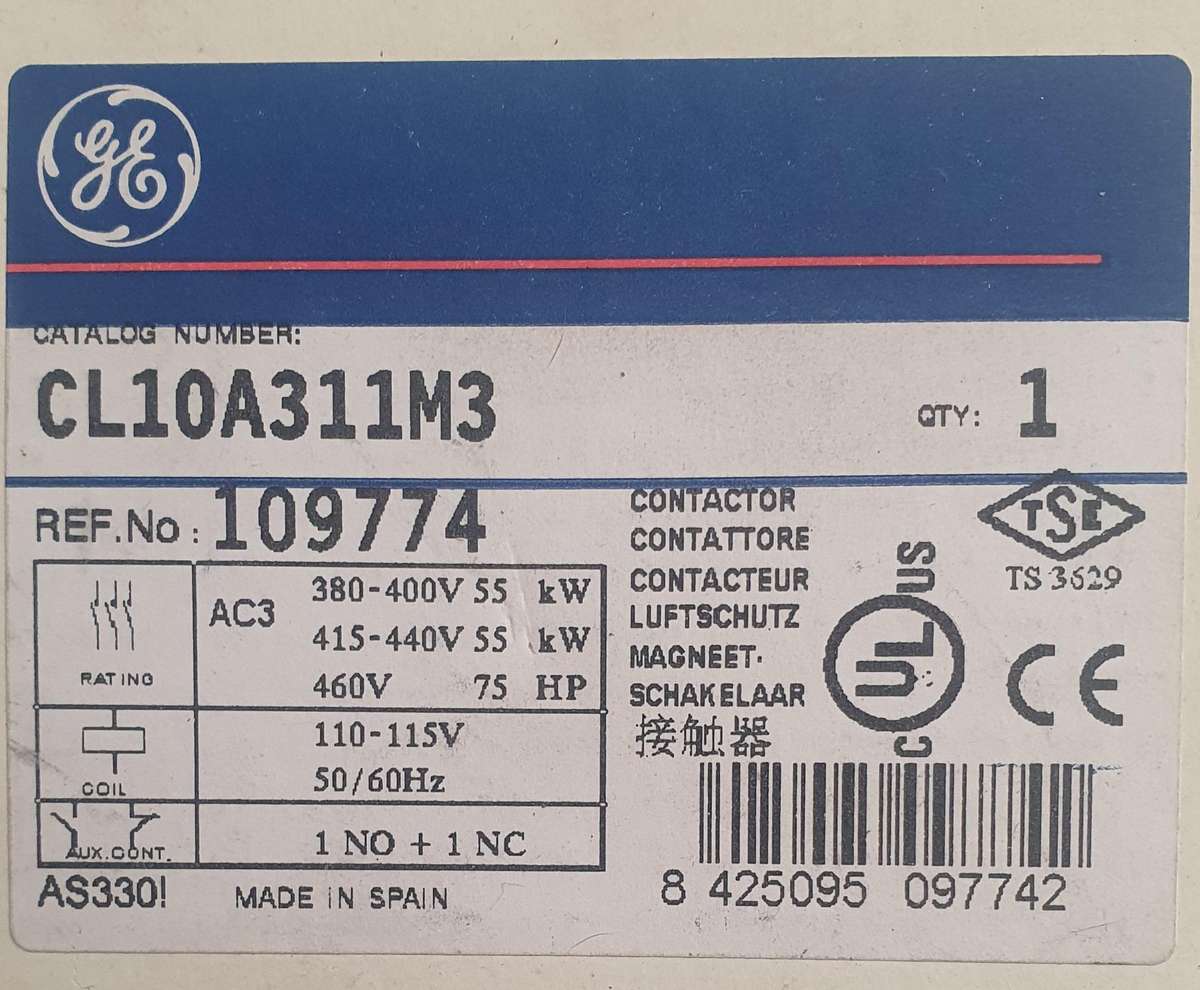 GE - CL10A311M3 CONTACTOR 3P 105A 110V 50/60HZ AC COIL