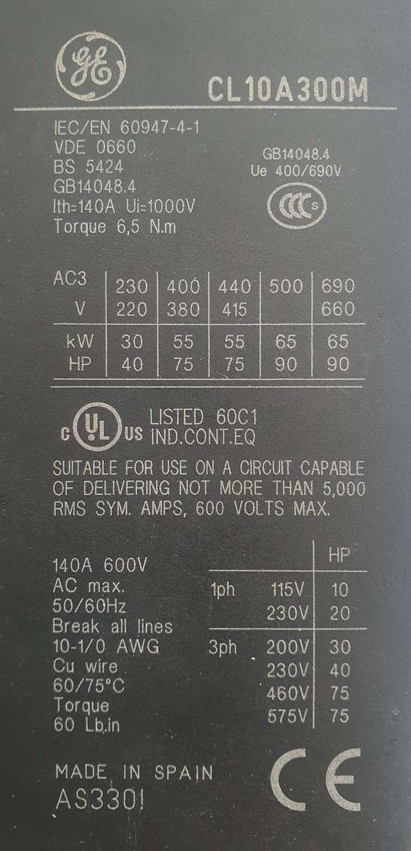 GE - CL10A311M3 CONTACTOR 3P 105A 110V 50/60HZ AC COIL