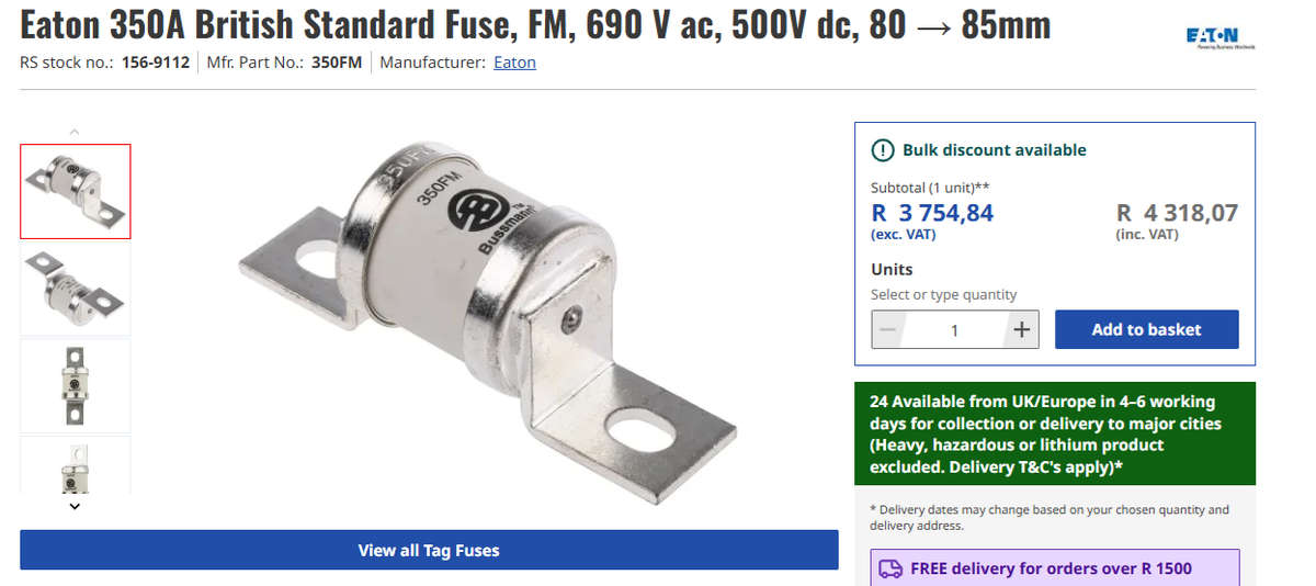 Bussmann 350FM Fast acting FF HRC power FM fuse, 350A