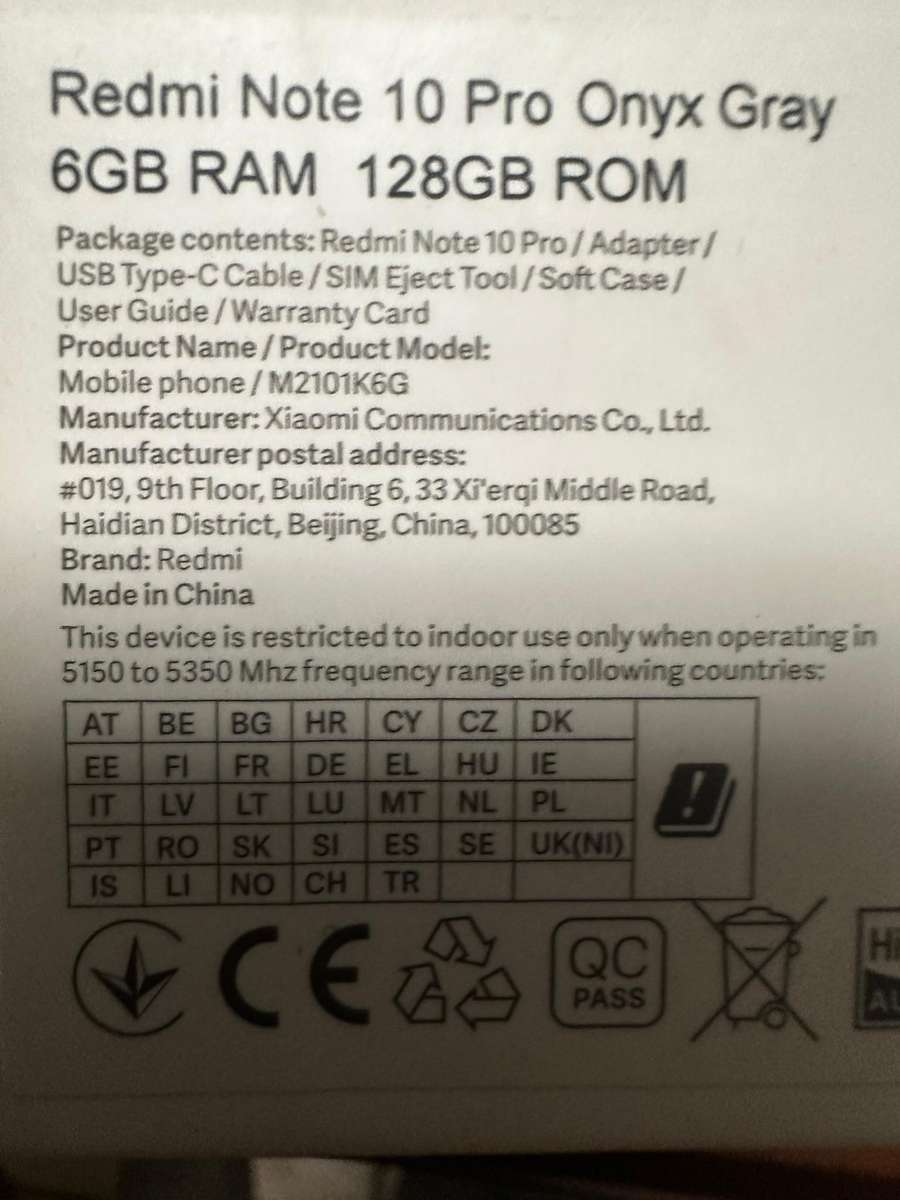 Redmi Note 10 Pro - 128Gb Rom - 6 Gb Ram