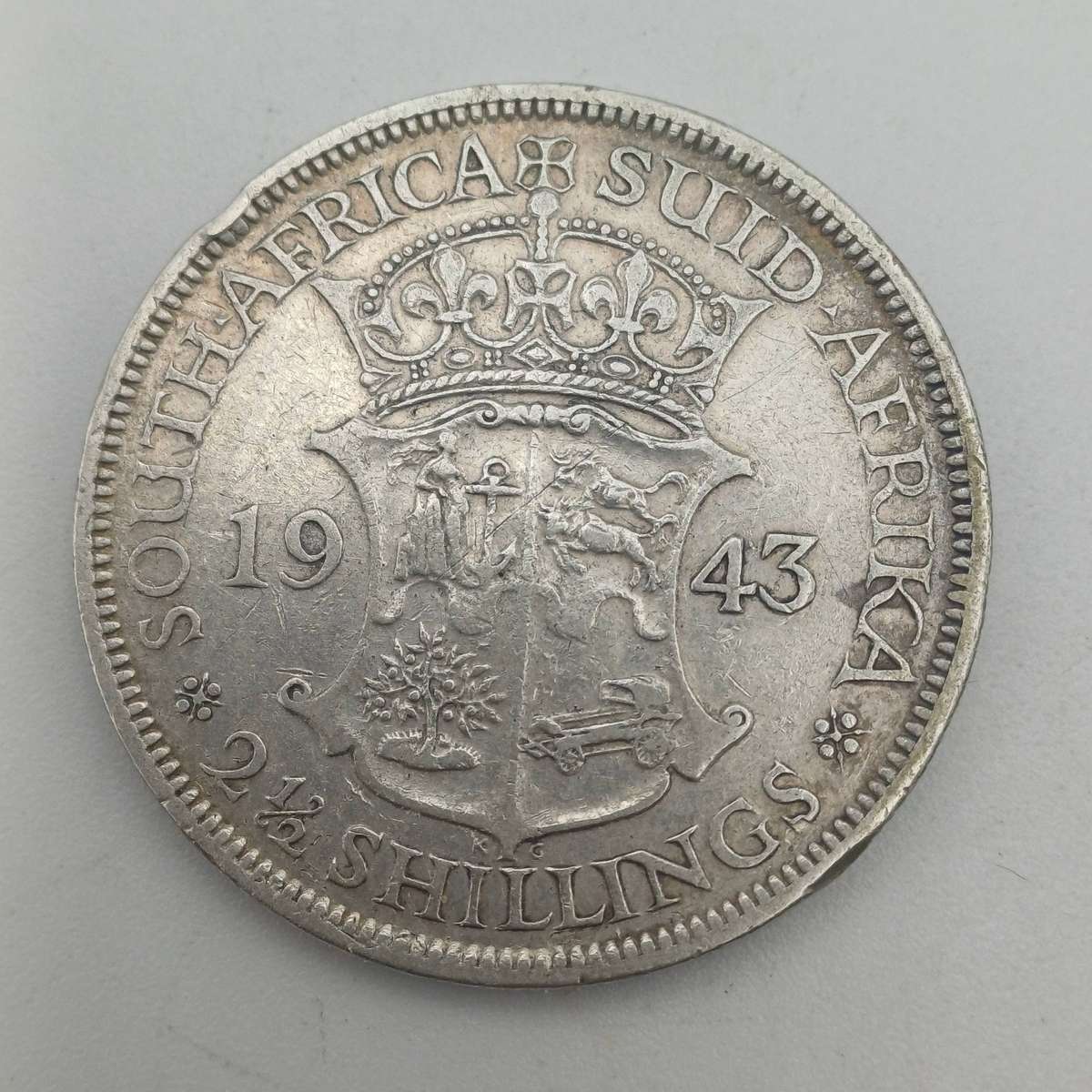 1943 South Africa 2 1/2 Shillings coin