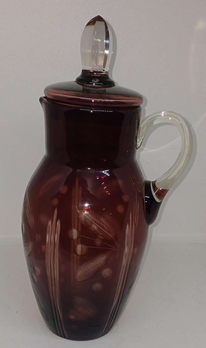 Vintage Ruby red cutglass pitcher with lid