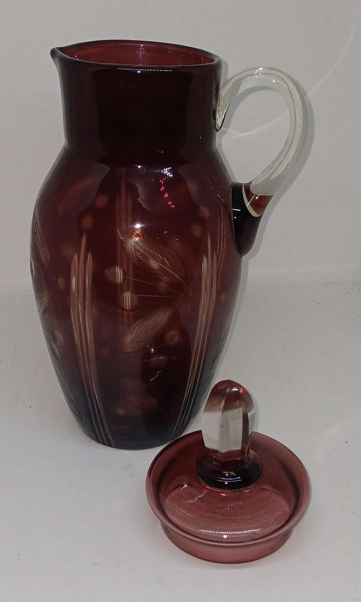 Vintage Ruby red cutglass pitcher with lid