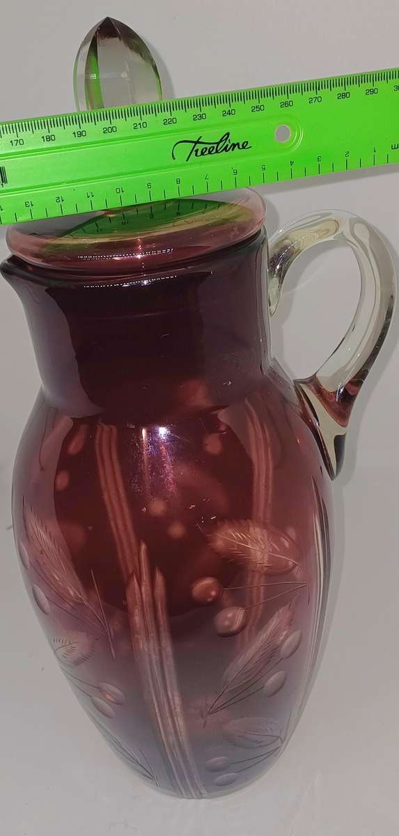 Vintage Ruby red cutglass pitcher with lid