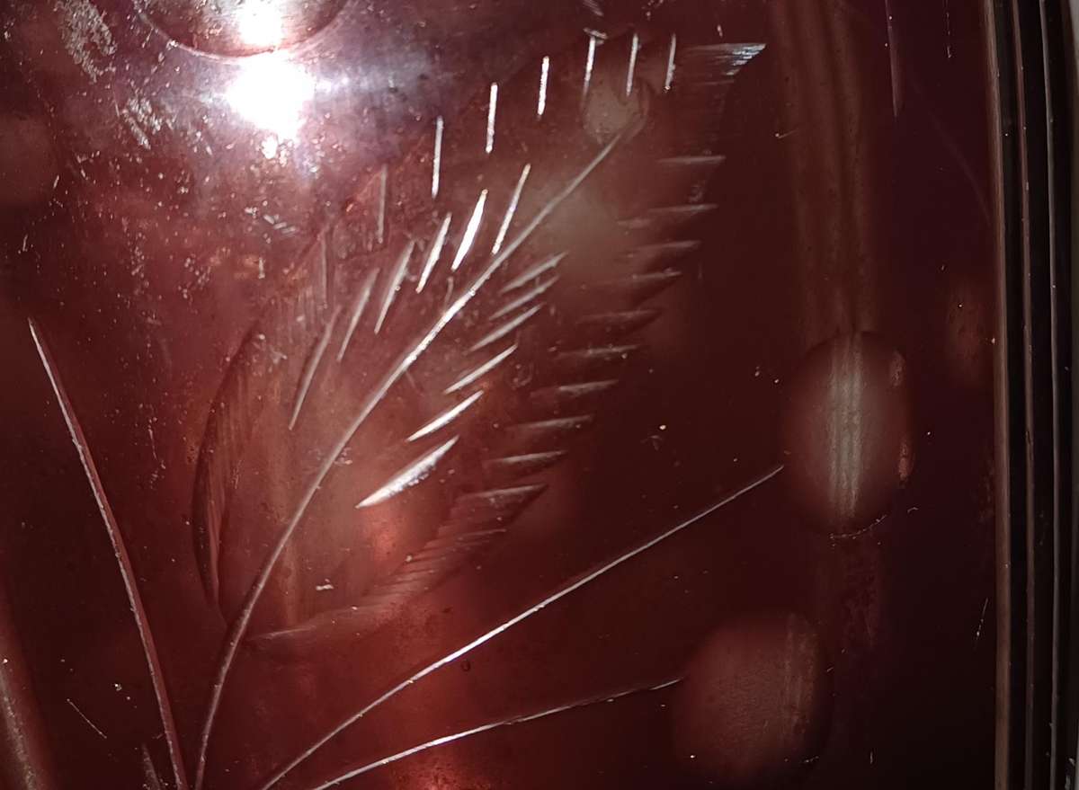 Vintage Ruby red cutglass pitcher with lid