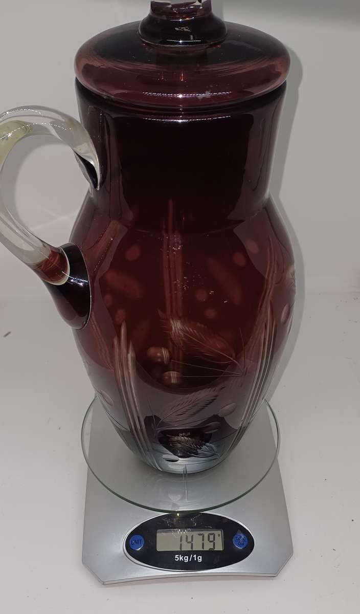 Vintage Ruby red cutglass pitcher with lid