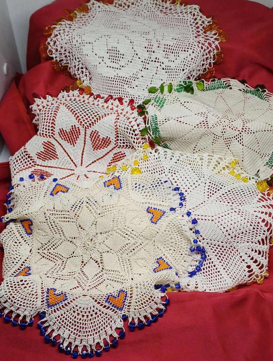 Handmade beaded tea doilies