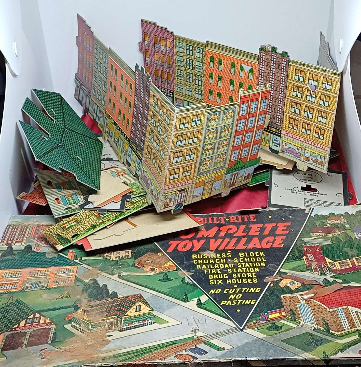 1930's- 1940's  Vintage Built rite cardboard toy village