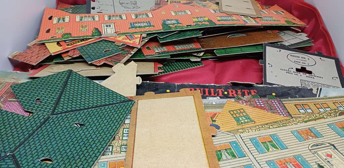 1930's- 1940's  Vintage Built rite cardboard toy village