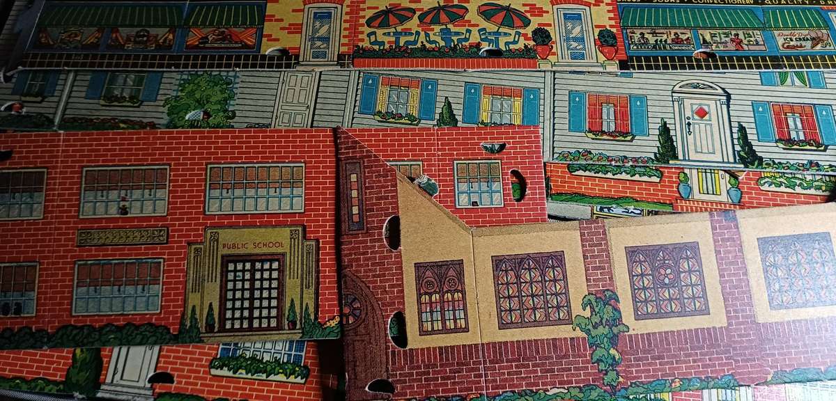 1930's- 1940's  Vintage Built rite cardboard toy village