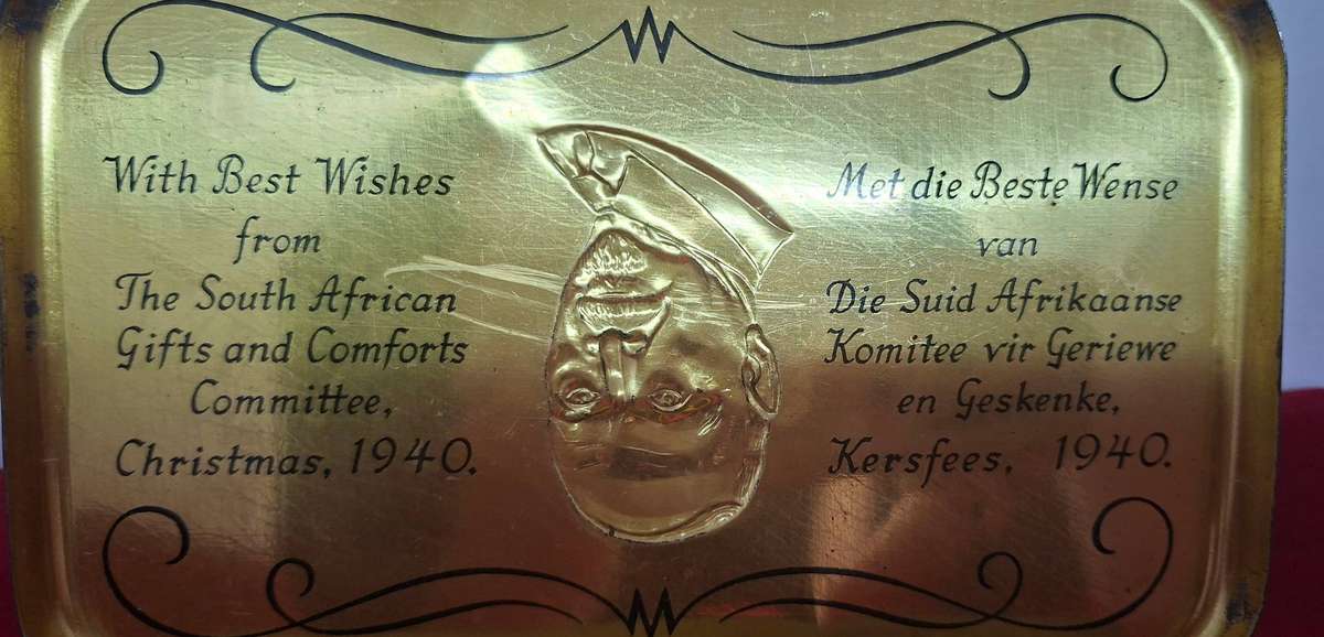 WWII 1940 chocolate tin Jan Smuts Bilingual