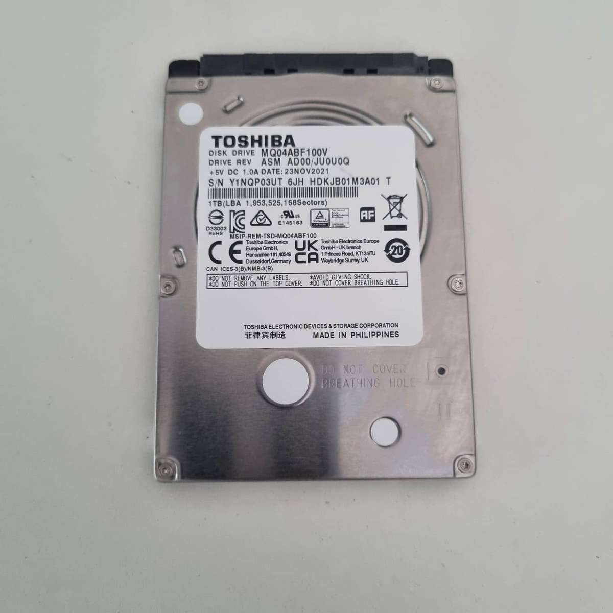 Toshiba 2.5 HDD 1TB - Thin Laptop Hard Drive Disk