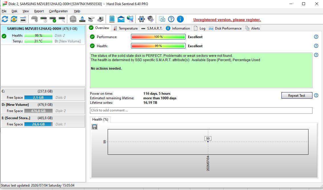 Samsung PM981 512GB M.2 SSD NVMe (99%)