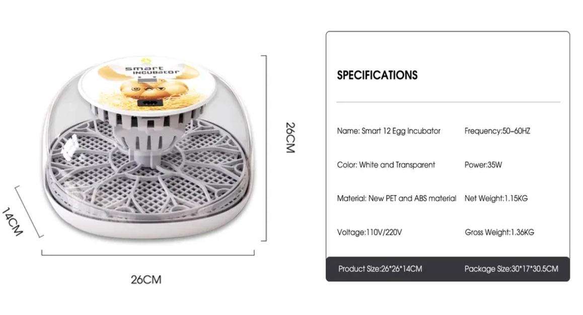 12 Egg Incubator Transparent