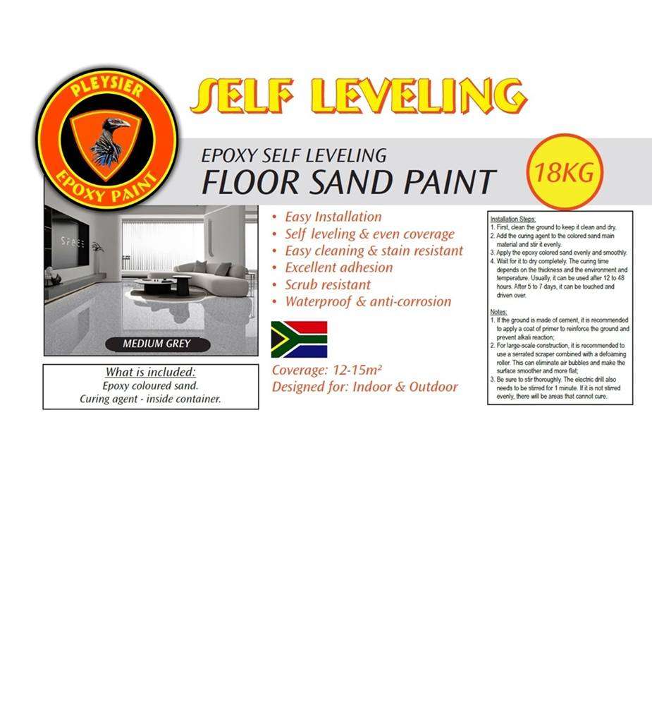 Epoxy Floor Paint-Self Leveling Epoxy Floor Sand Paint-Medium Grey -18 Kg Container