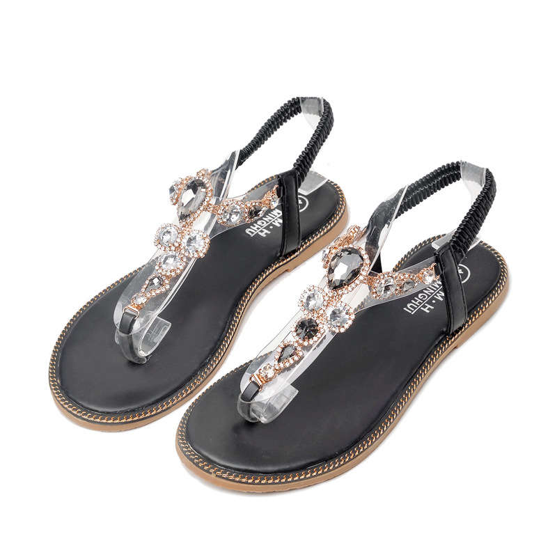 LADIES FLAT SANDAL, RHINESTONE DETAILS