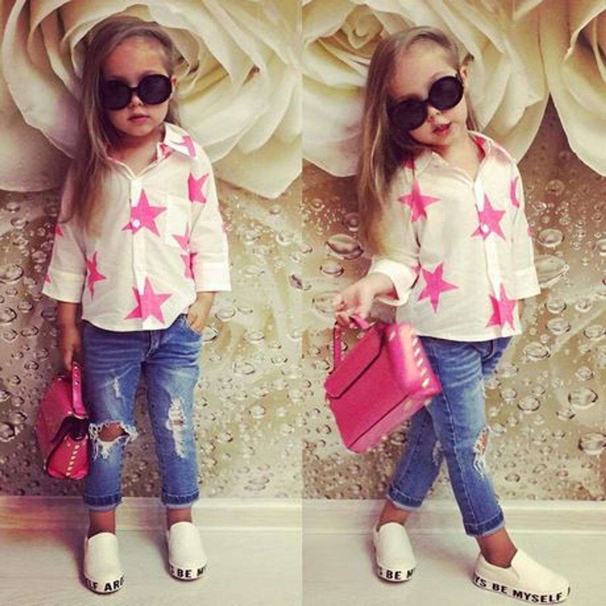 GIRLS 2 PIECE JEAN AND SHIRT SET 4-5YRS