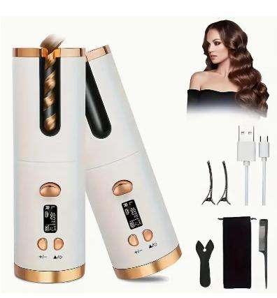 Portable USB Charging Rotating Curling Iron, Wireless Automatic Hair Curler, Tangle-Free Ceramic Cyl