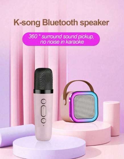 Mini Karaoke box speaker with two mics - pink