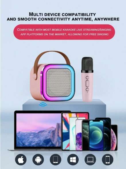 Mini Karaoke box speaker with two mics - pink