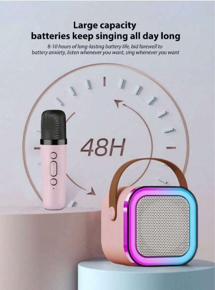 Mini Karaoke box speaker with two mics - pink