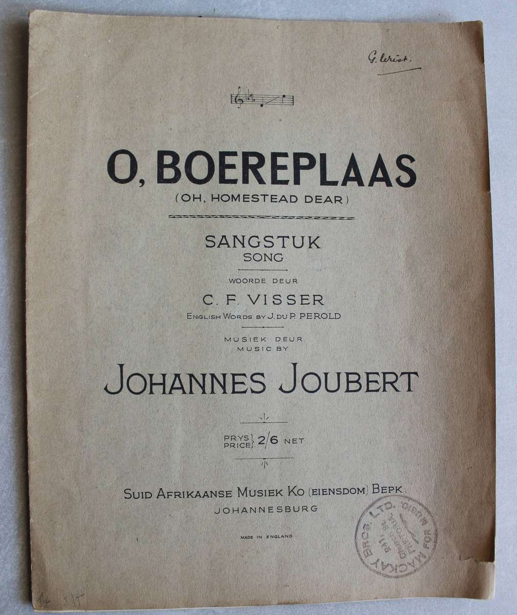 O, Boereplaas Sangstuk Bladmusiek