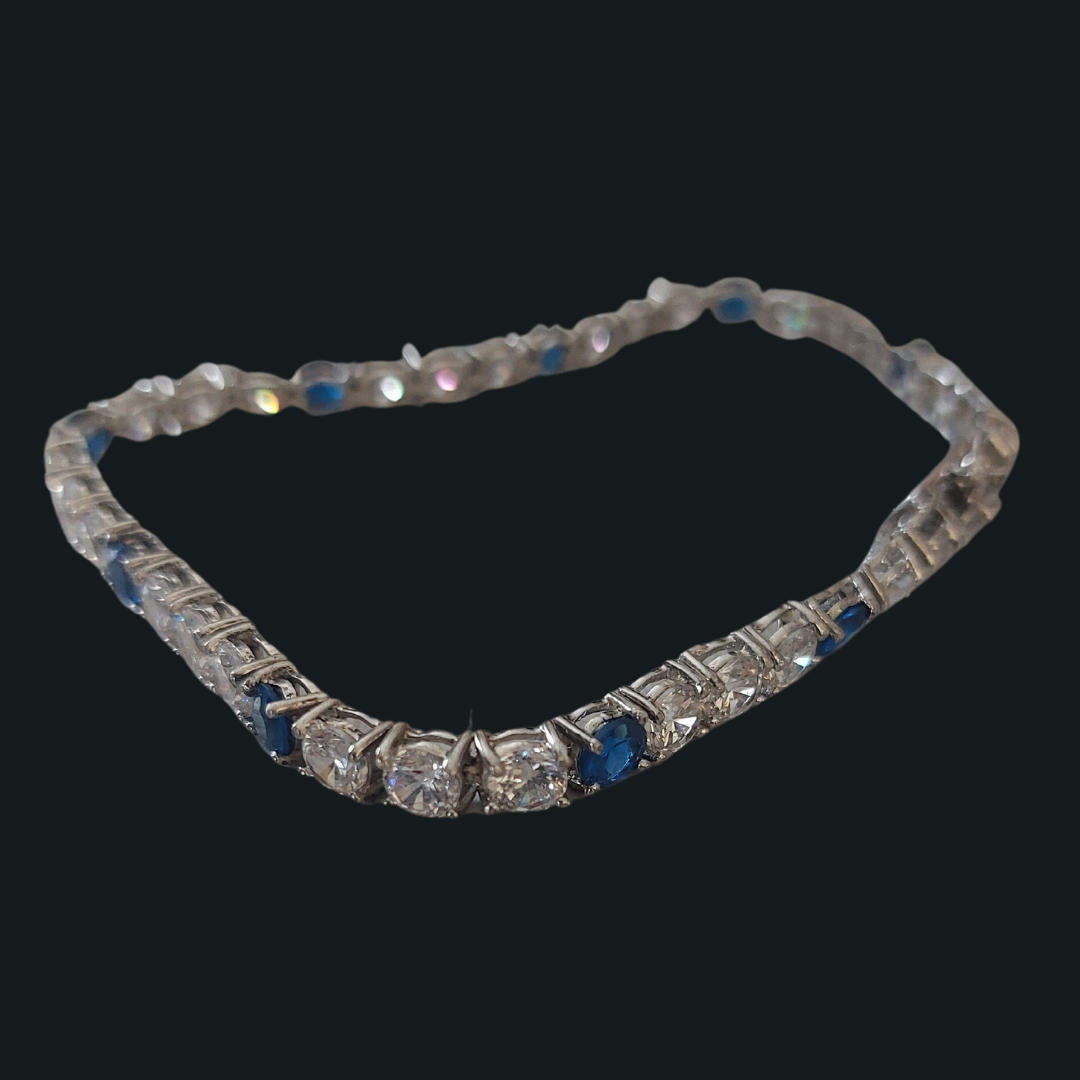 Silver 925 Tennis Bracelet with Sapphire and Diamond Cubic Zirconia Stones