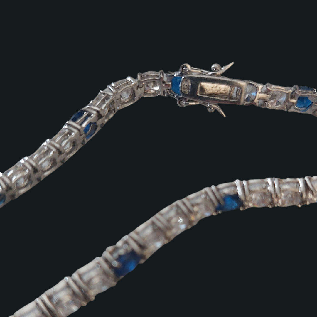 Silver 925 Tennis Bracelet with Sapphire and Diamond Cubic Zirconia Stones