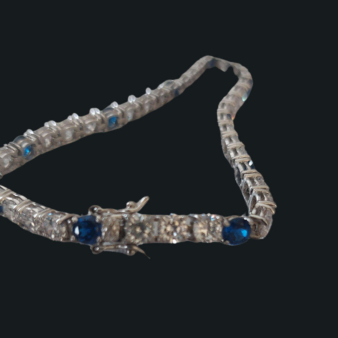 Silver 925 Tennis Bracelet with Sapphire and Diamond Cubic Zirconia Stones