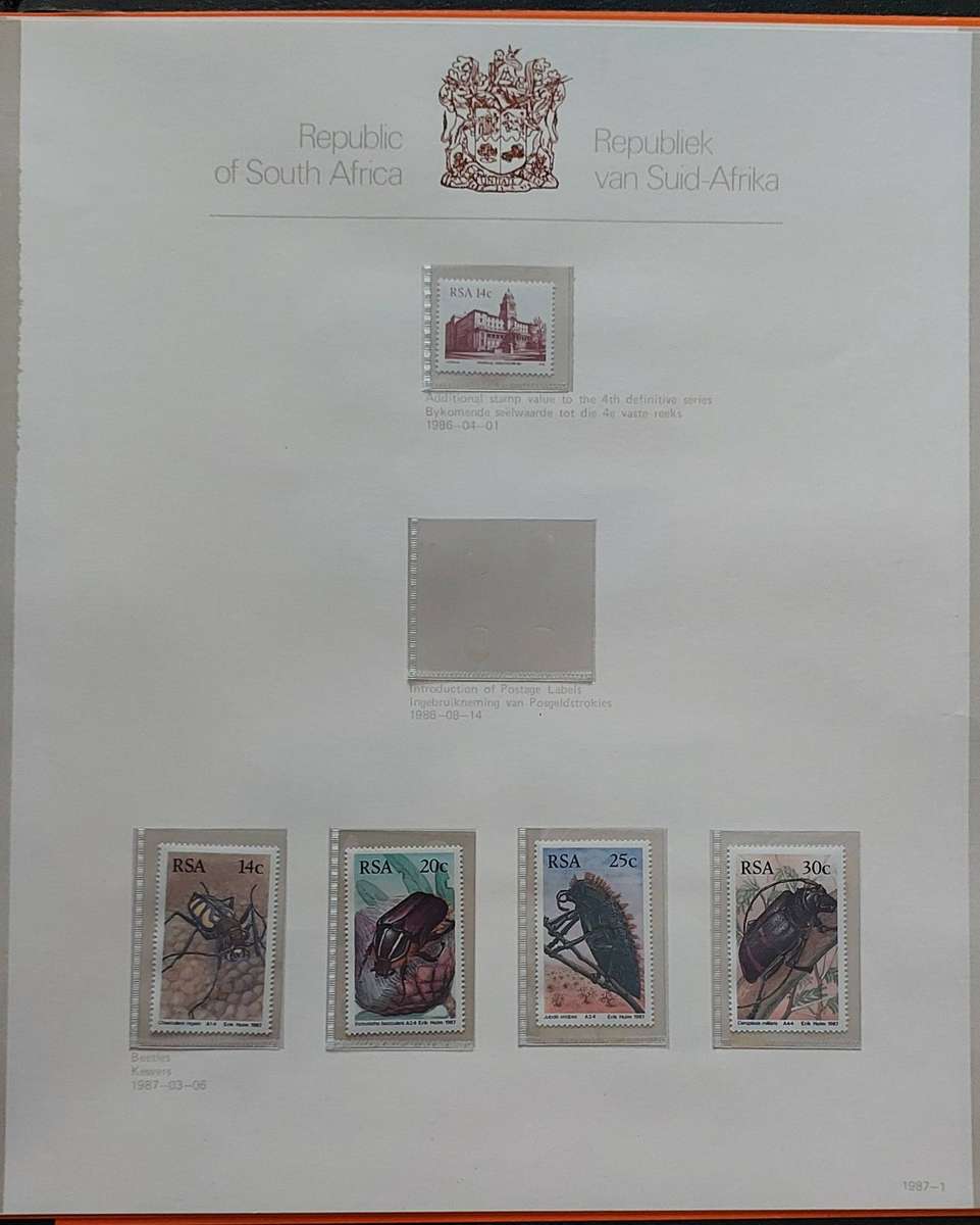 RSA Album, 1961-86, 48 pages, stamps UMM - MH, 3 x pages incomplete, see pics of some pgs
