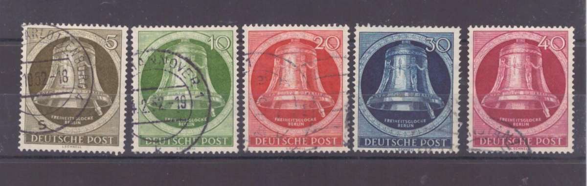 Germany - Berlin Stamps, 1951, USED, Clapper Bell at Right, SG B82-B86, Full set of 5, CV £110/R2530