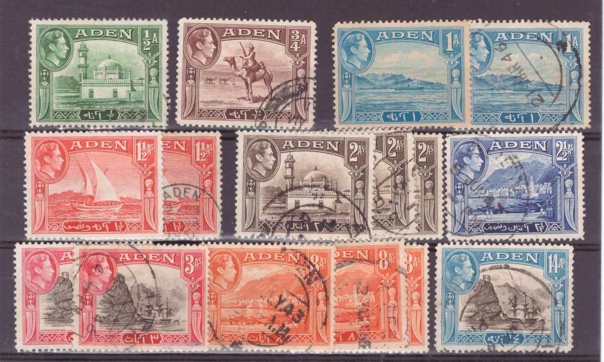 Aden, 1938, Selection of USED from SG16-23a, *perfs not checked