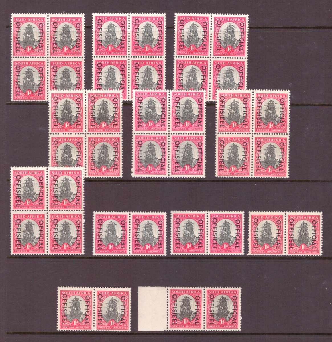 South Africa - Official Stamps, 1939, Sheet with pairs & blocks of 4, all UMM