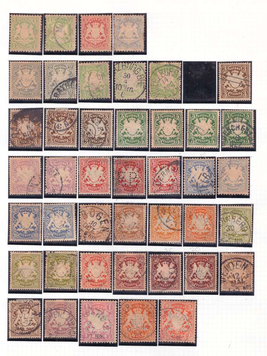 Bavaria Germany (Bayern), Selection of USED Stamps on sheet