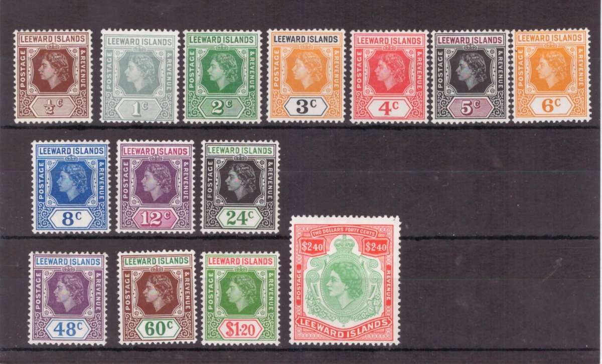 Leeward Islands, 1954, QEll, MLH, SG 126-139, CV £60/R1380