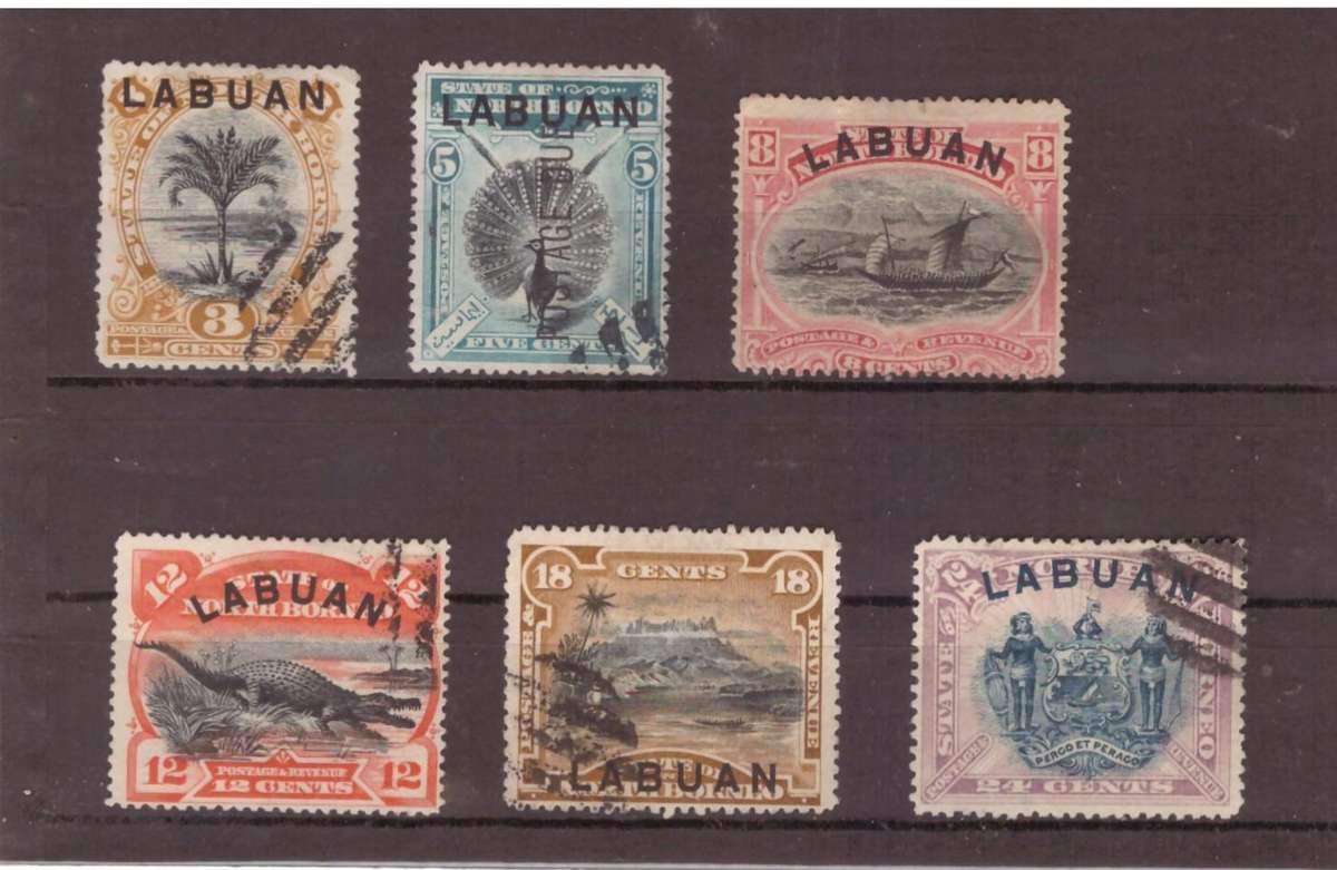 North Borneo Optd LABUAN, 1894, Selection of USED optd T13, SG 25-32