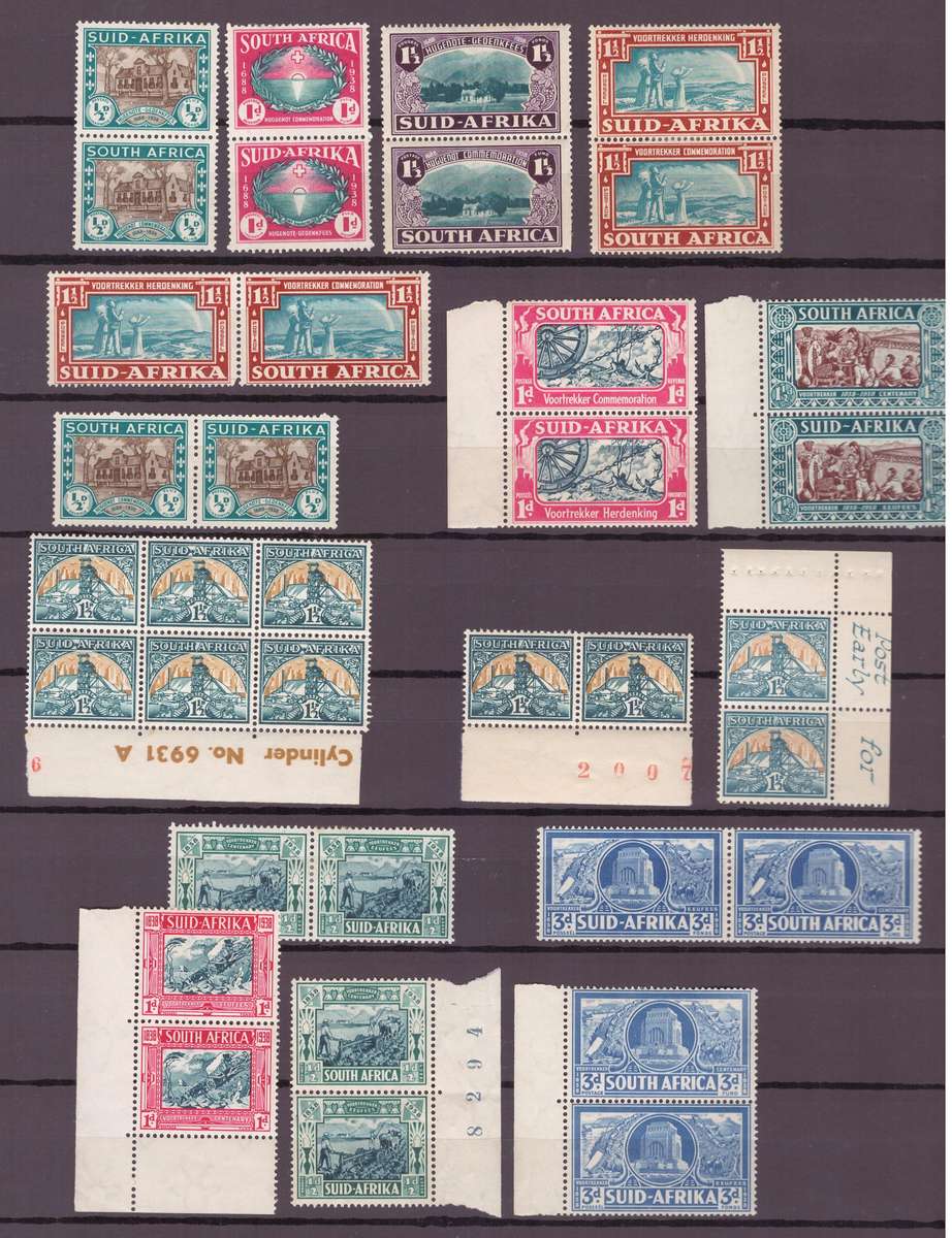 Union of South Africa, 2 x sheets of a selection of pairs & blocks, UMM-USED