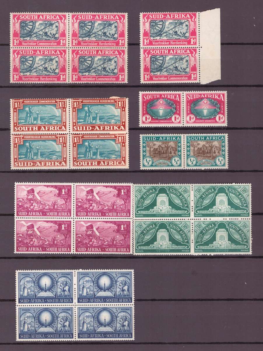 Union of South Africa, 2 x sheets of a selection of pairs & blocks, UMM-USED