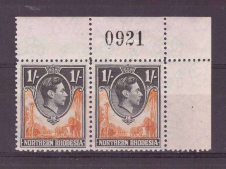 Northern Rhodesia, 1938, KGVl, 1s, Pair, MLH (hinge in top border - see pics)
