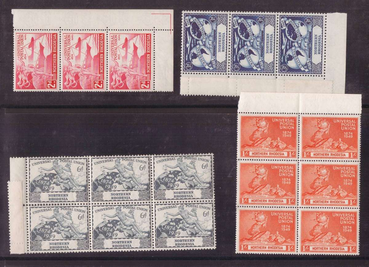 Northern Rhodesia, 1949, U.P.U, SACC 50-53, Set x MH, set x USED, FDC, Blocks of 3 & 6 UMM, see pics